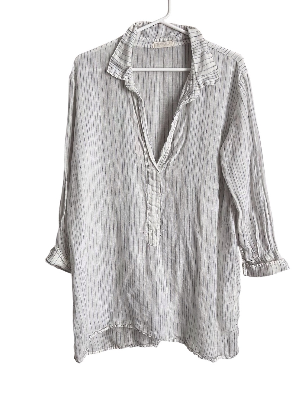 CP Shades White Linen Tunic Top Stripe Coastal Neutral Basic Quiet Luxury Large
